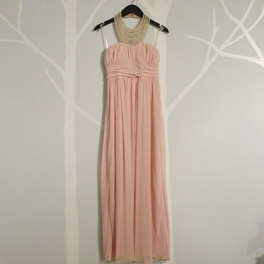 Pink / blush strapless pearl collar dress